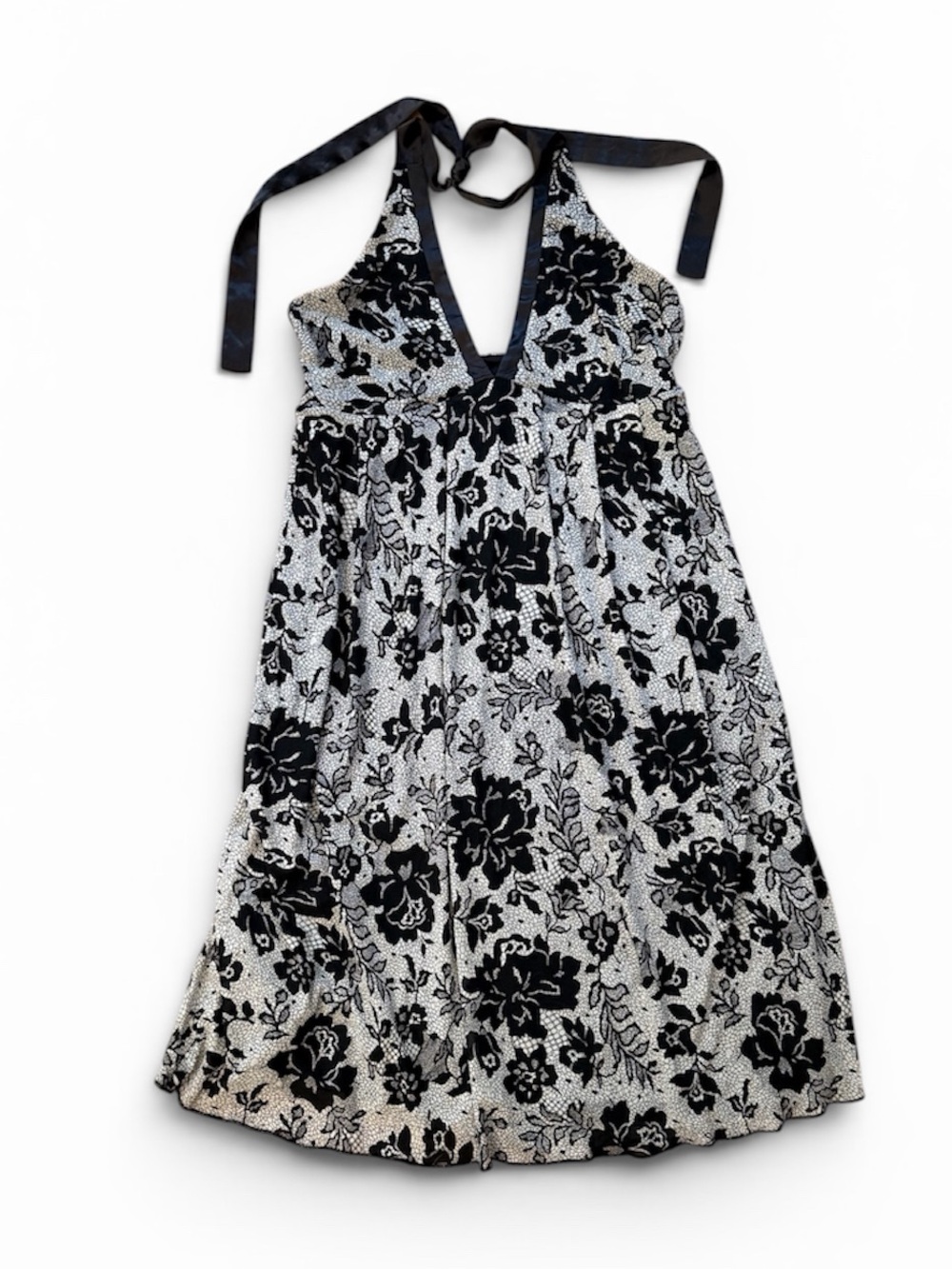 Colori Size 5 Black & White Floral Summer Dress, Tie Neck